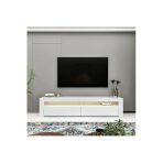 Batı Led Işıklı 2 Kapaklı Tv Sehpası – 150 Cm – Minimal Tasarım Beyaz