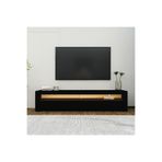 Batı LED Işıklı 2 Kapaklı TV Sehpası – 150 cm – Minimal Tasarım, Düz Siyah