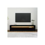 Batı Led Işıklı 2 Kapaklı Tv Sehpası – 150 Cm – Minimal Tasarım Siyah