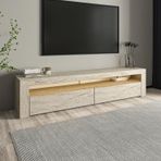 Batı LED Işıklı 2 Kapaklı TV Sehpası – 150 cm – Minimal Tasarım, Traverten Desen