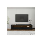 Batı Led Işıklı, 2 Kapaklı Tv Ünitesi, Tv Sehpası Ahşap Siyah
