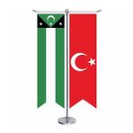 Batı Trakya Türkleri Bayrağı ve Türkiye - Kırlangıç - Saten T direk 2li Masa Bayrağı