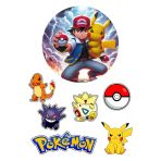 BatıDoğu Yenilebilir Yuvarlak Pasta ve Figür Resim Baskısı Şekerli Kağıt Pokemon Temalı 20