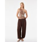 Batik Desenli Drapeli Tül Slim Fit Tek Omuz Bluz