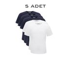 BATIKAN COLLECTION 5 Adet %100 Pamuk Lacivert,Beyaz Erkek Basic Bisiklet Yaka Kısa Kollu Tişört Regular Fit