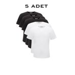 BATIKAN COLLECTION 5 Adet %100 Pamuk Siyah,Beyaz Erkek Basic Bisiklet Yaka Kısa Kollu Tişört Regular Fit