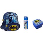 Batman Anaokulu Çantası 25 x 10,5 x 31 cm, Matara ve Beslenme Kabı ile Renkli Set