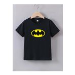 Batman Baskılı Çocuk T-shirt, Pamuklu Penye, Beyaz Gri Siyah Renk Seçenekli, 5-14 Yaş (siyah, 11-12 Yaş)
