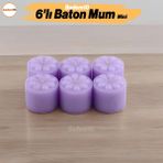 Baton Mum Mini 6'lı Mor Renk Silindir Dekoratif Mumu Kandil Fitilli Mumlar Şamdan Kokusuz - Lila - 1 Adet