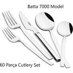 Batta 7000 Model Gri Renk 60 Parça 12 Kişilik Çatal Kaşık Bıçak Takımı