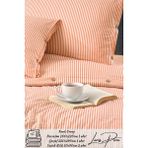 Battal Boy Düğmeli Pamuklu Ranforce Çizgili Nevresim Takımı King Size Duvet Coverse - Turuncu - 240 x 220 cm
