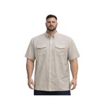 BattalModa Erkek Büyük Beden Bej Çift Cepli Kısa Kollu Gömlek 3XL-4XL-5XL-6XL-7XL-8XL