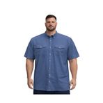 BattalModa Erkek Büyük Beden İndigo Çift Cepli Kısa Kollu Gömlek 3XL-4XL-5XL-6XL-7XL-8XL