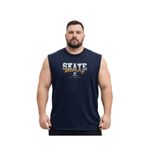 BattalModa Erkek Büyük Beden Lacivert Sıfır Kol Skate Tişört 3XL-4XL-5XL-6XL