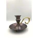 Batur Ticaret Oksitli Bakır El Şamdanı, Kulplu Antika Vintage Mumluk, Şinanay Tarzı