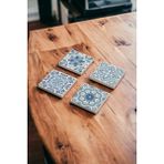 Baum Atelier Açık Mavi Tile Desen, Maxican Talavera Doğal Taş Traverten Bardak Altlığı 4 Lü Set