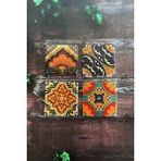 Baum Atelier Çiçek Mandala Desenli Doğal Taş Traverten Bardak Altlığı 4 Lü Set