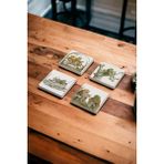 Baum Atelier Frog And Toad, Kurbağa Temalı Doğal Taş Traverten Bardak Altlığı 4 Lü Set