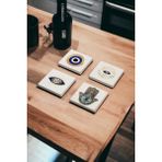 Baum Atelier Göz, Hamsa, Nazar Boncuğu Doğal Taş Traverten Bardak Altlığı 4 Lü Set