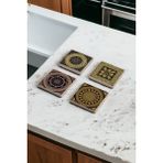 Baum Atelier Greek Ornament, Yunan Motif Temalı Doğal Taş Traverten Bardak Altlığı 4 Lü Set