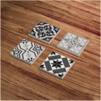 Baum Atelier Gri Tile Desen Doğal Taş Traverten Bardak Altlığı 4 Lü Set