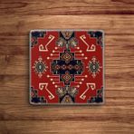 Baum Atelier Kırmızı Tile Motif Doğal Taş Traverten Bardak Altlığı 4 Lü Set