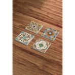 Baum Atelier Yeşil Tile Desen Temalı Doğal Taş Traverten Bardak Altlığı 4 Lü Set