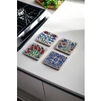 Baumatelier Çini Desen, Çini Sanatı Lale Doğal Taş Traverten Bardak Altlığı 4 lü Set