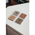 Baumatelier Greek Ornament, Yunan Motif Desenli Doğal Taş Traverten Bardak Altlığı 4 lü Set