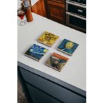 Baumatelier Van Gogh Eserleri ve Tabloları Temalı Doğal Taş Traverten Bardak Altlığı 4 lü Set