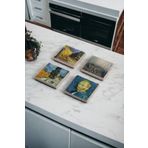 Baumatelier Vincent Van Gogh Tabloları Doğal Taş Traverten Bardak Altlığı 4 Lü Set