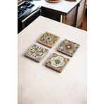 Baumatelier Yeşil Tile Desen Temalı Doğal Taş Traverten Bardak Altlığı 4 lü Set