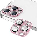 bause iPhone 12 Pro Max Uyumlu 9H Metal Elmas Desenli Taşlı Tek Parça Kamera Lens Koruyucu (Pembe)