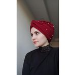 Bav Butik Ayvitrin Kadın Incili Dolama Bone Kırmızı