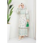 Bav Butik Ayvitrin Kadın Otantik Muz Desen Keten Linen Tesettür Elbise