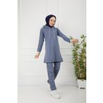 Bav Butik Ayvitrin Kolu Şeritli Indigo Tesettür Eşofman Takımı