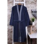 Baveno %100 Pamuk Jakarlı Gri Kimono Bornoz LACİVERT M