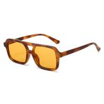 BAWUYI Retro Aviator Güneş Gözlüğü Erkekler Kadınlar Vintage 70s Kare Gözlük Çift Çerçeve Trendy Dikdörtgen Tonları, Sarı Kaplumbağa Çerçevesi/Turuncu Lens