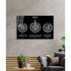Bay Çağrı Ayetel Kürsi,felak ve Nas Suresi Cam Tablo - 72 x 46 cm - Beyaz - Siyah