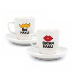 Bay Haklı & Bayan Haklı 2 Kişilik 4 Parça Krem Türk Kahvesi Fincan Seti - Hediyelik Kahve Fincanı Seti