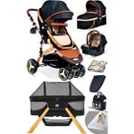 Bay Home Yeni Doğan 9 In 1 Full Takım 945 Travel Sistem Bebek Arabası Angel Sepet Anne Yanı Beşik - Gold Siyah