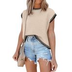 Bayan kap kollu kazak yelek yaz üstleri kolsuz Tank Tops 2024 moda bahar giysileri çizgili kısa kollu gömlek, Çizgi Kayısı, XL