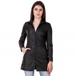 Bayan Moda Tranding Deri Uzun Ceket - Kadın Kuzu Derisi Napa Düz Deri Ceket - Trençkot Uzun - Gerçek Deri Günlük Kıyafet - Kadın Akıllı Kesim Hakiki Deri Ceket Parka, Part2 Siyah, XL