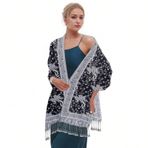 Bayan Pashmina şal ve şallar jakarlı şal yumuşak ipeksi, ters çevrilebilir bohem şal, Siyah, Tek Beden