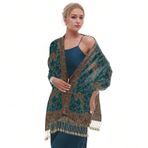 Bayan Pashmina şal ve şallar jakarlı şal yumuşak ipeksi, ters çevrilebilir bohem şal, Yeşil., Tek Beden
