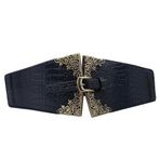 Bayanlar moda podyum pin toka kemer mahkeme tarzı tavus kuşu kemer elastik süper geniş retro bel sarma elastik kemer, Siyah, Tek Beden