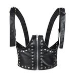 Bayanlar Punk Stil Zip-up elastik kalça Lift Şekil korse bluz etek Bayanlar süslenmiş yelek kemer omuz askısı, Siyah, Tek Beden