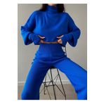 bayansepeti El Geçmeli Saks Mavi Triko Crop Bluz Ve Yüksek Bel Triko Pantolon Ikili Takım 015