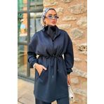 bayansepeti Esnek Scuba Kumaş Uzun Kollu Sweatshirt ve Yüksek Bel Eşofman Alt Üst Lacivert Tesettür Takım 1024