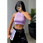 bayansepeti Lila Boyun Bağlamalı Triko Crop Bluz 7012